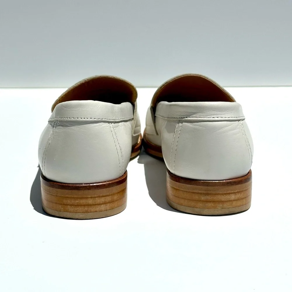 Mango White Leather Penny Loafers
